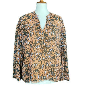 Jessica Simpson Leopard Blouse Size Small Flowy Boho Tunic Sheer Dolman Sleeve